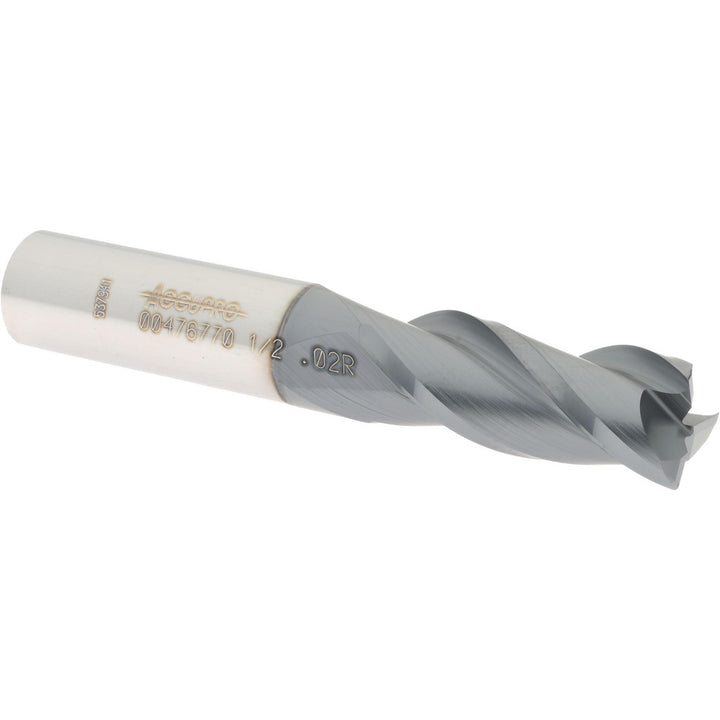 1/2" 3-Flute Solid Carbide Corner Radius End Mill, AlTiN - Accupro 12179684
