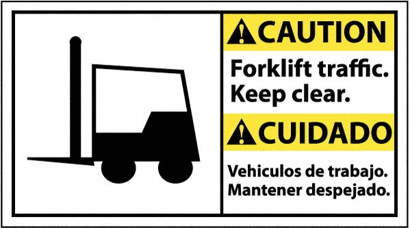 Forklift traffic. Keep clear. Trà fico de cargadoras. Manten Sign - AccuformNMC CBA8P