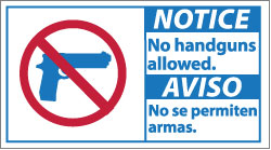 No handguns allowed. No se permiten armas. Sign - AccuformNMC NBA1R