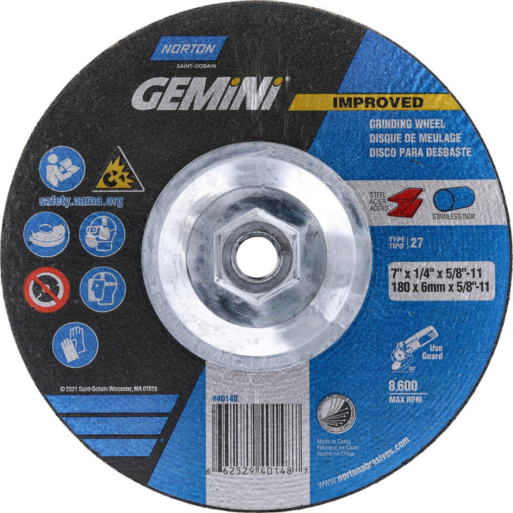 7 x 1/4" 24-Grit Aluminum Oxide Grinding & Cutoff Wheel - Norton 66252940148