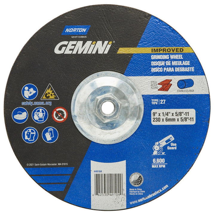 9 x 1/4" Aluminum Oxide Grinding & Cutoff Wheel - Norton 66253049104