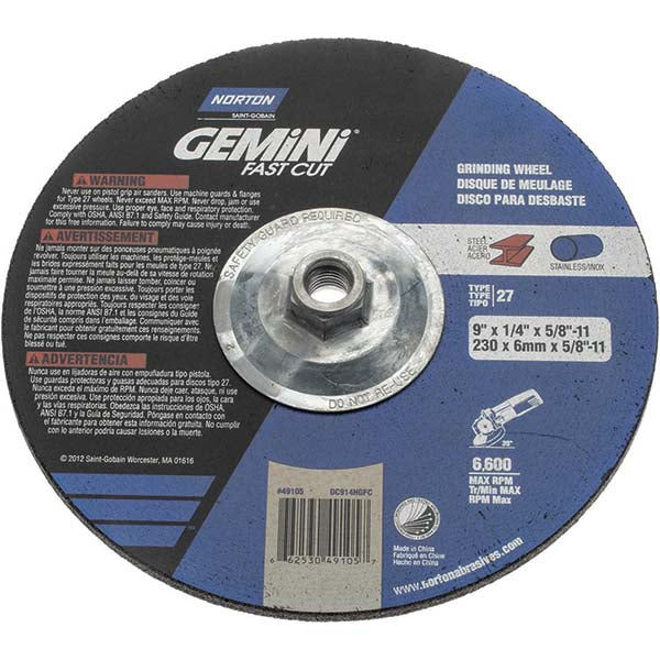 9 x 1/4" Aluminum Oxide Grinding & Cutoff Wheel - Norton 66253049105