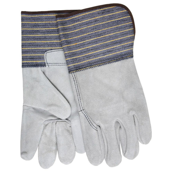 Large Gray; Brown Cowhide Leather General Purpose Gloves - MCR Safety 1418A