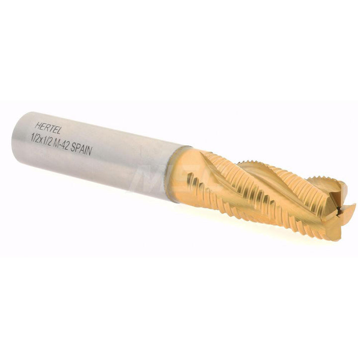 0.5000" 4-Flute Cobalt Single End Mill, TiN - Hertel 02477321