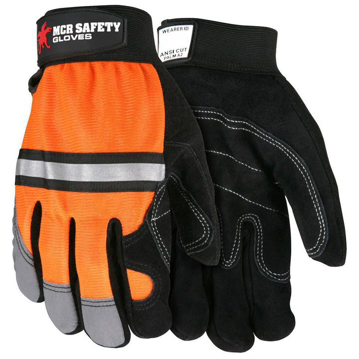 Medium Black; Orange Cowhide Leather Mechanic's & Lifting Gloves - MCR Safety 911DPM