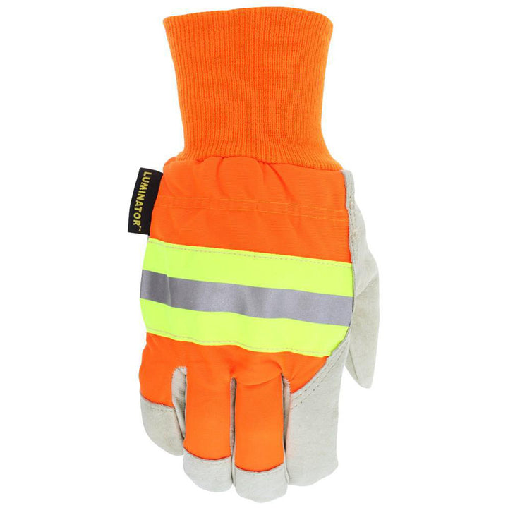 Large Beige; Orange Pigskin Leather General Purpose Gloves - MCR Safety 3440L