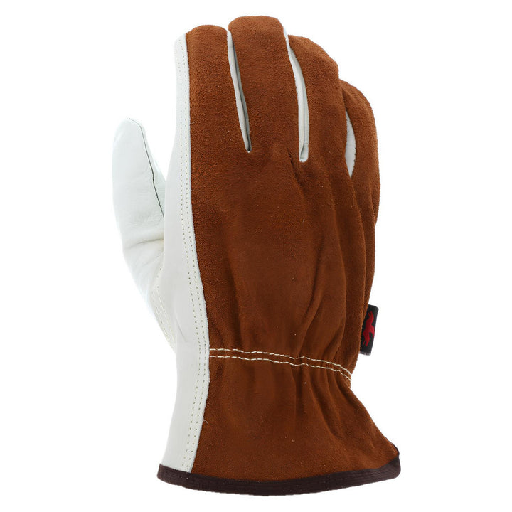 Medium Beige; Brown Cowhide Leather General Purpose Gloves - MCR Safety 3205M