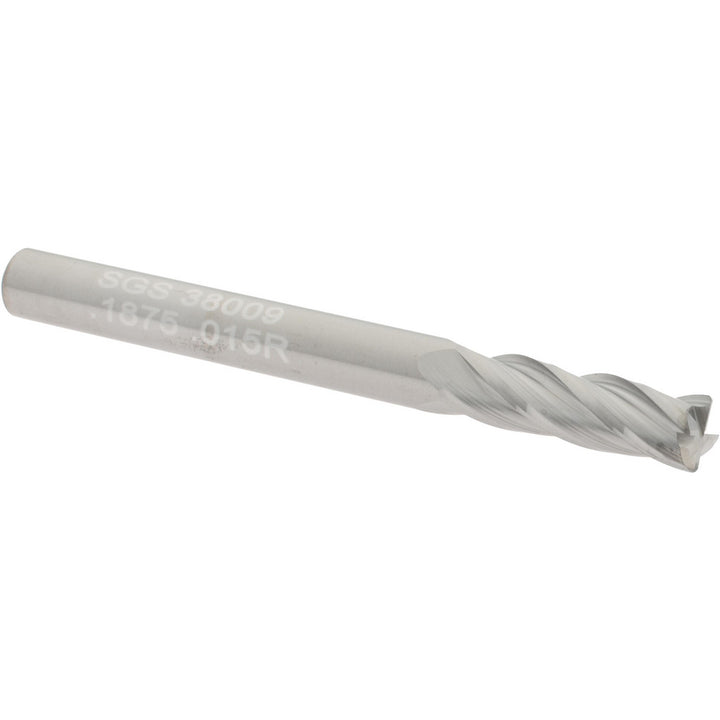 3/16" 4-Flute Solid Carbide Corner Radius End Mill - SGS 38009