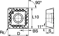 SPET10T3PPSRGB2 Solid Carbide Insert, Grade KC725M, TiN - Kennametal 2390277