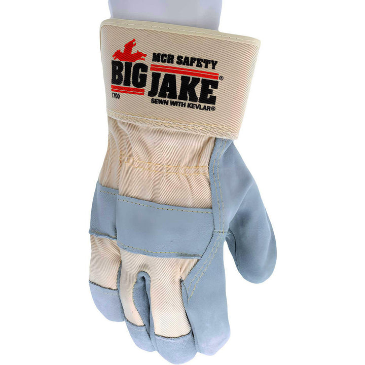 Large Gray; White; White Cowhide Leather General Purpose Gloves - MCR Safety 1700L