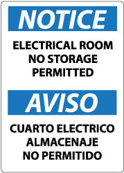 Notice - Electrical Room - No Storage Permitted Sign - AccuformNMC ESN368PB
