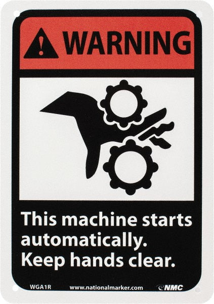 Warning - This Machine Starts Automatically - Keep Hands Cle Sign - AccuformNMC WGA1R
