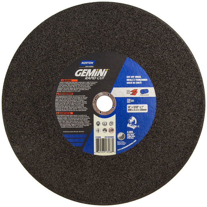 14 x 3/32" Aluminum Oxide Grinding & Cutoff Wheel - Norton 66253313588