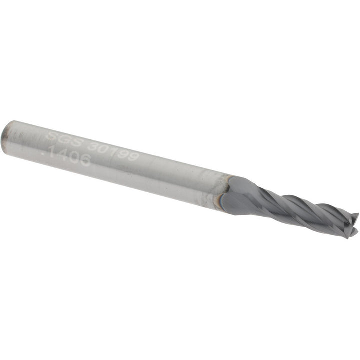 9/64" 4-Flute Solid Carbide Square End Mill, AlTiN - SGS 30199