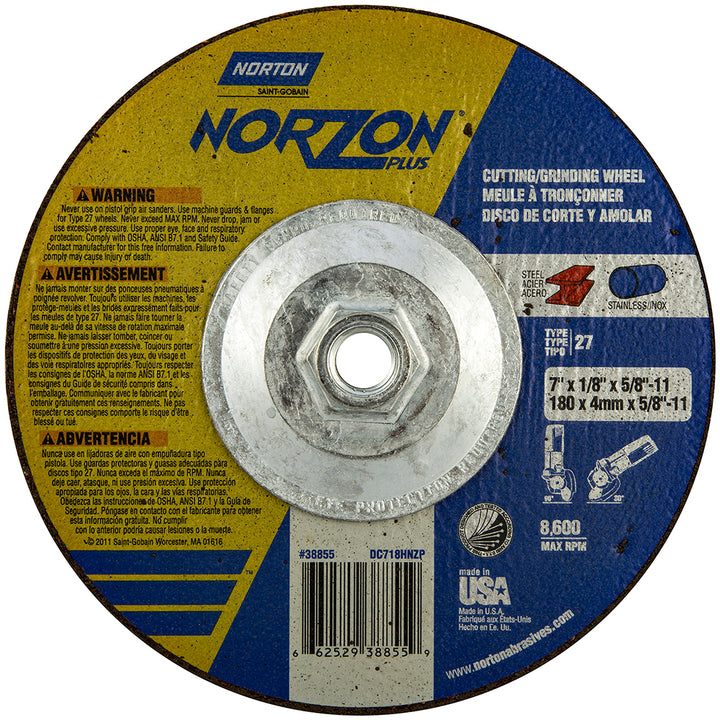 7 x 1/8" Ceramic Alumina Grinding & Cutoff Wheel - Norton 66252938855