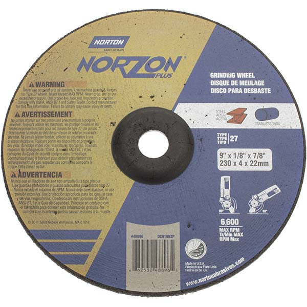 9 x 1/8" Ceramic Alumina Grinding & Cutoff Wheel - Norton 66253048896
