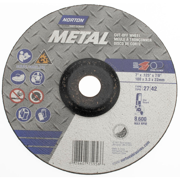7 x 1/8" 60-Grit Aluminum Oxide Grinding & Cutoff Wheel - Norton 07660775956