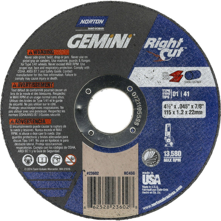 4-1/2" Aluminum Oxide Grinding & Cutoff Wheel - Norton 66252823602