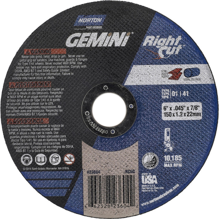 6" Aluminum Oxide Grinding & Cutoff Wheel - Norton 66252823604