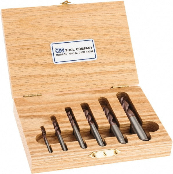 1/2; 1/4; 1/8; 3/16; 3/8; 5/16" 4-Flute Solid Carbide End Mill Sets, TiCN - SGS 39089