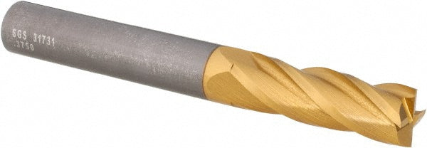 3/8" 4-Flute Solid Carbide Square End Mill, TiN - SGS 31731