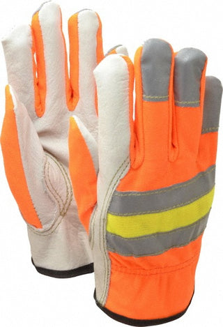 Small Cream; Brown; Orange Cowhide General Purpose Gloves - MCR Safety 32111S