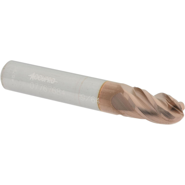 19/64" 4-Flute Solid Carbide Ball End Mill, TiCN - Accupro 12184791