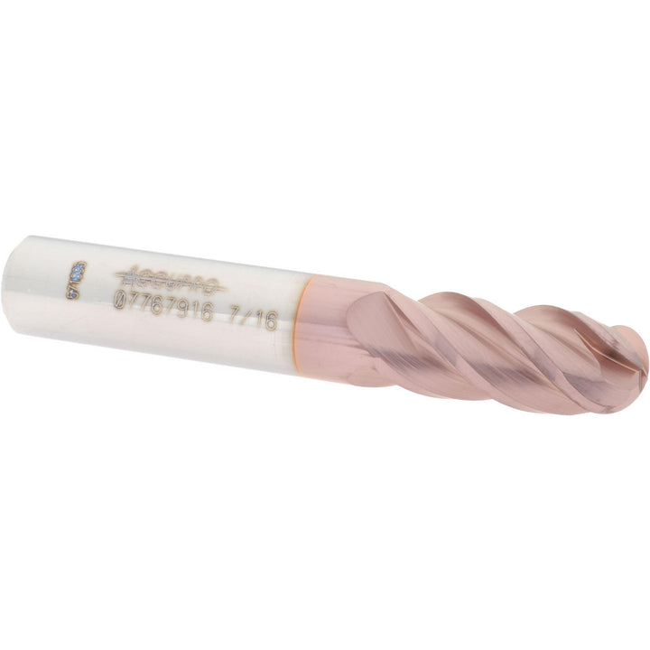 7/16" 4-Flute Solid Carbide Ball End Mill, TiCN - Accupro 12184665