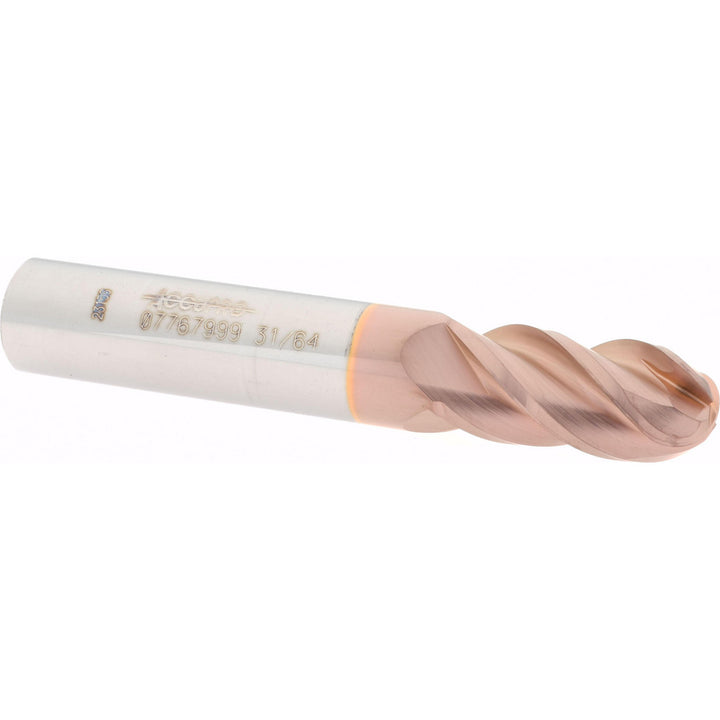 31/64" 4-Flute Solid Carbide Ball End Mill, TiCN - Accupro 12184680