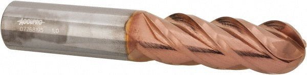 1" 4-Flute Solid Carbide Ball End Mill, TiCN - Accupro 12184890