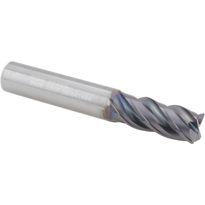1/2" 4-Flute Solid Carbide Corner Radius End Mill, TX - SGS 36859