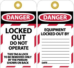 EQUIPMENT LOCKED OUT BY DATE (Side 2); LOCKED OUT DO NOT OPE Tag - AccuformNMC LOTAG34