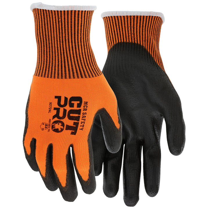 X-Large Orange; Black HPPE Blend Cut-Resistant Gloves - MCR Safety 92724XL