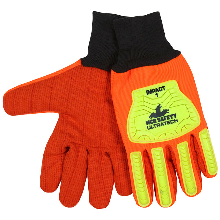 Medium/Large High-Visibility Orange; High-Visibility Yellow; Black Cotton or Cotton Blend Impact Gloves - MCR Safety UT1902L
