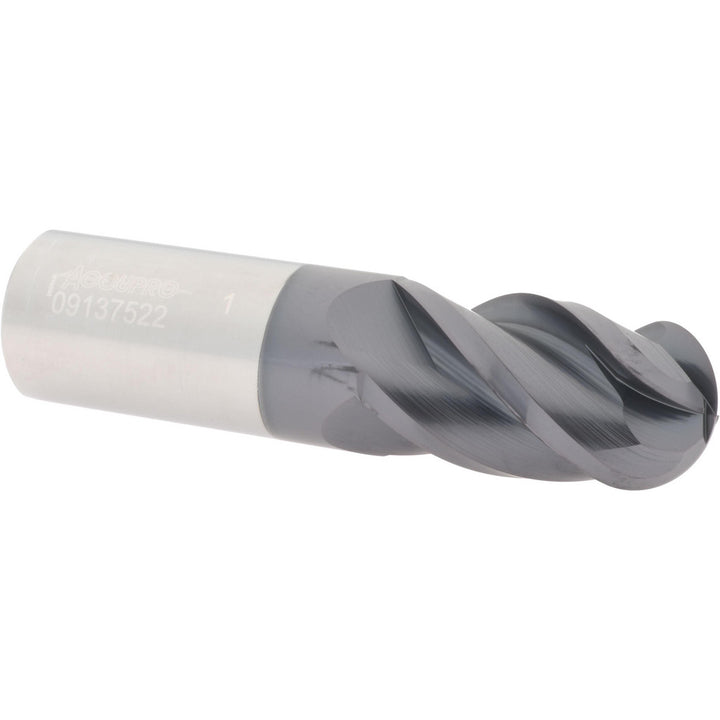 1" 4-Flute Solid Carbide Ball End Mill, AlTiN - Accupro 12184570
