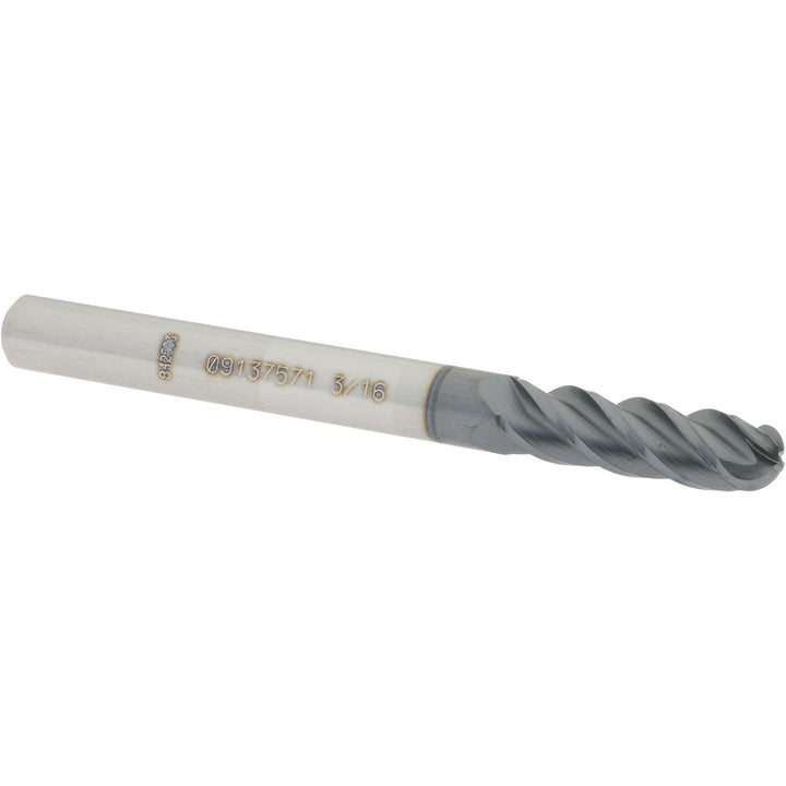 3/16" 4-Flute Solid Carbide Ball End Mill, AlTiN - Accupro 12184597