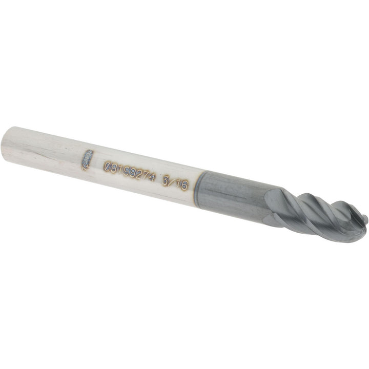 3/16" 4-Flute Solid Carbide Ball End Mill, AlTiN - Accupro 12184759