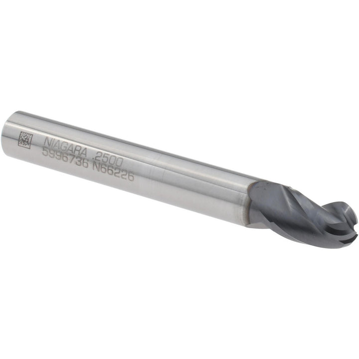 1/4" 3-Flute Solid Carbide Ball End Mill, AlTiN - Seco 17003788