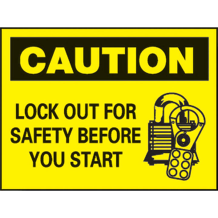 Caution - Lock Out for Safety Before You Start Sign - AccuformNMC C177P