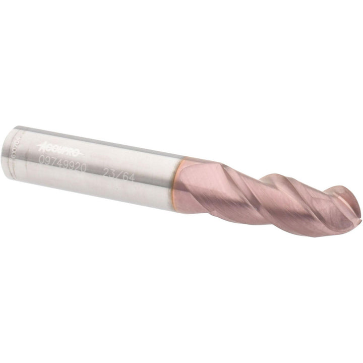 23/64" 3-Flute Solid Carbide Ball End Mill, TiCN - Accupro 12184371