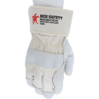 Small Gray; White; White Cowhide Leather General Purpose Gloves - MCR Safety 16010S