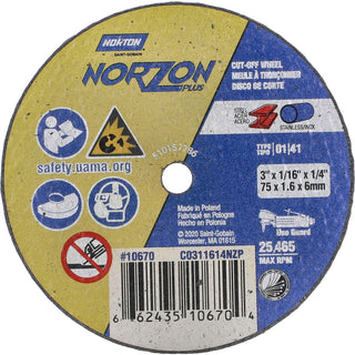 3 x 1/16" Ceramic Alumina Grinding & Cutoff Wheel - Norton 66243510670