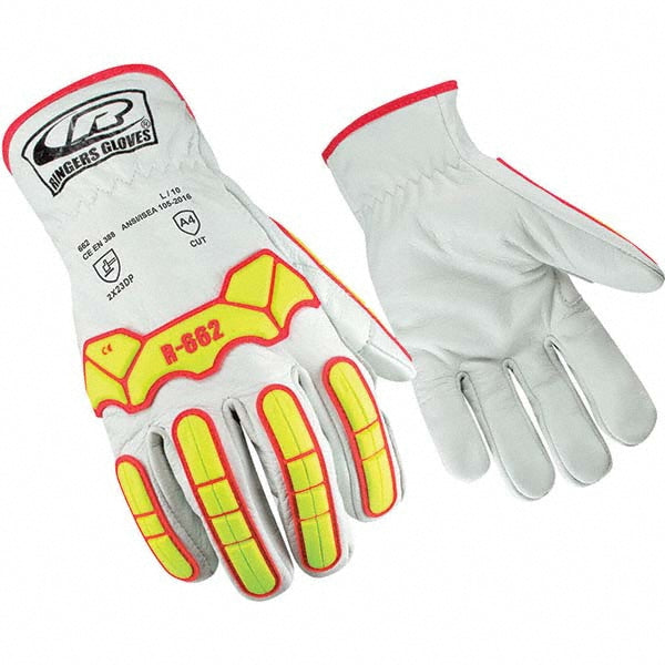 4X-Large White; Red; Yellow Leather Cut & Puncture-Resistant; Impact-Resistant Gloves - Ringers Gloves 662-13