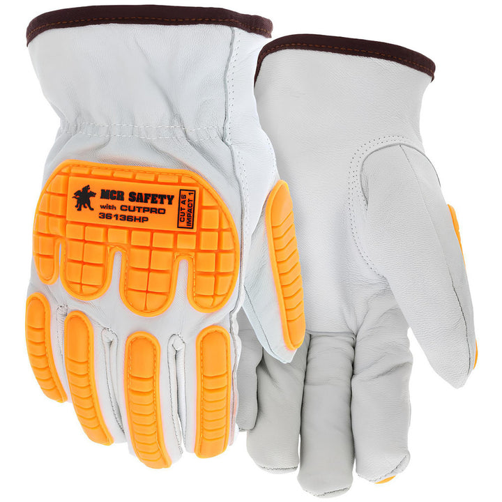 Large White; Orange Goatskin Cut-Resistant Gloves - MCR Safety 36136HPL