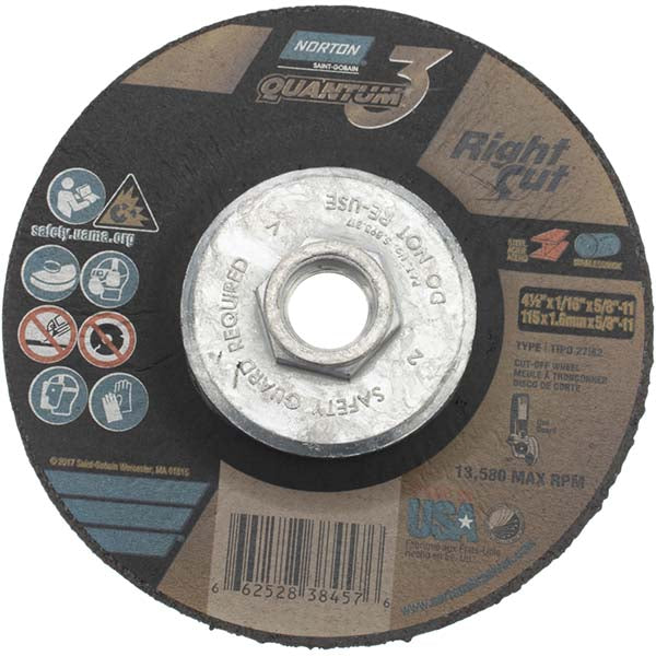 4-1/2 x 1/16" 36-Grit Ceramic Alumina Grinding & Cutoff Wheel - Norton 66252838457