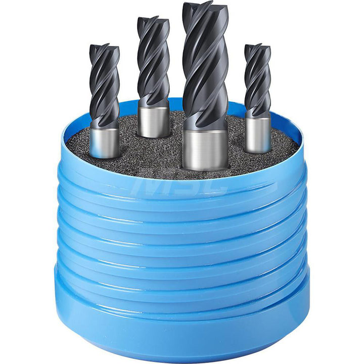 1/4; 3/16; 3/8; 1/2" 4-Flute Solid Carbide End Mill Sets, AlCrN - Guhring 9064860010000
