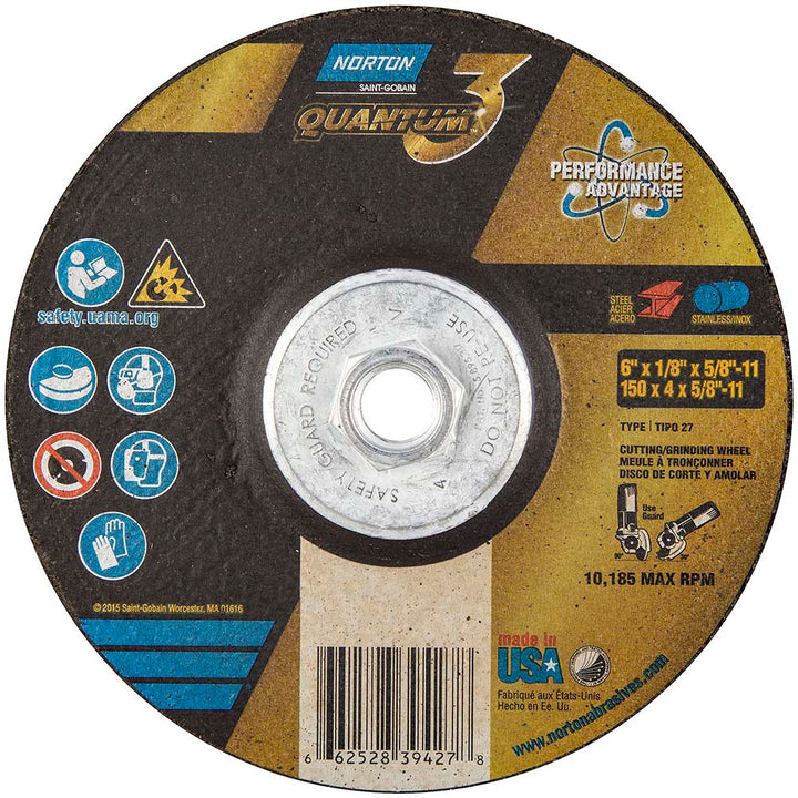 6 x 1/8" 24-Grit Ceramic Alumina Grinding & Cutoff Wheel - Norton 66252839427