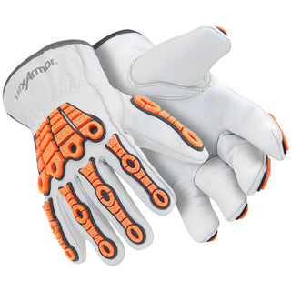 3X-Large White; Orange Leather Mechanic's Gloves - HexArmor. 4060-XXXL (12)