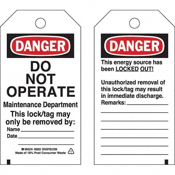 DO NOT OPERATE, MAINTENANCE DEPARTMENT THIS LOCK/TAG MAY ONL Tag - Brady 65503