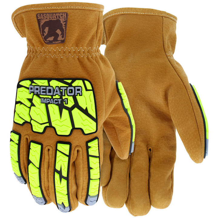 Medium Lime; Tan Leather Cut-Resistant; Impact-Resistant Gloves - MCR Safety PD3430M